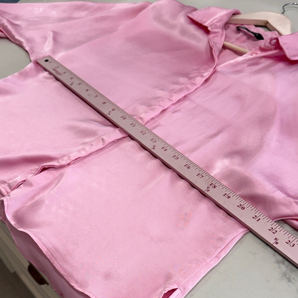 Zara Pink Satin Button Down Shirt - Picture 7 of 7
